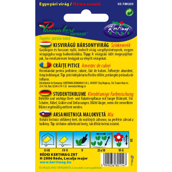 Bársonyvirág Kisvir.színkev.