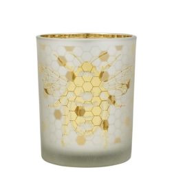   Üveg teamécses tartó, méhecskés, arany színű, 12 cm XMWLBGM