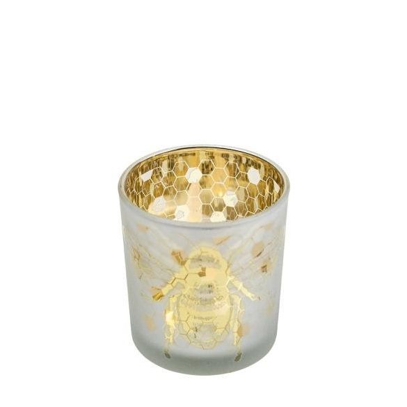 Üveg teamécses tartó, méhecskés, arany színű, 8 cm XMWLBGS