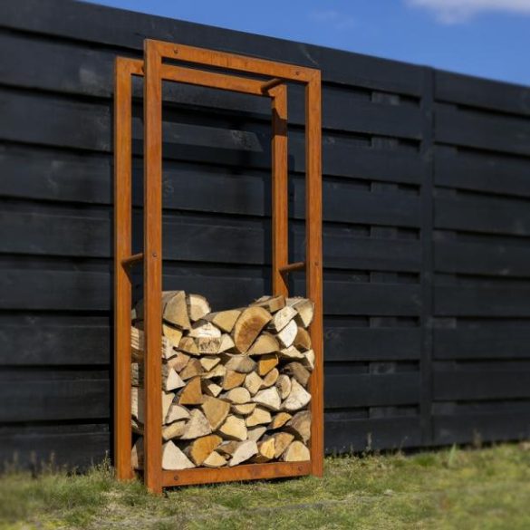 Rozsdásított felületű tűzifa tároló, 148 cm FF523