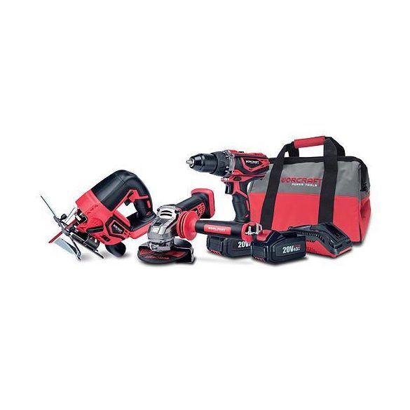 Set Worcraft WSET-03, S20Li direct saw, angle grinder, screwdriver, charger, 2x accu + carrying case