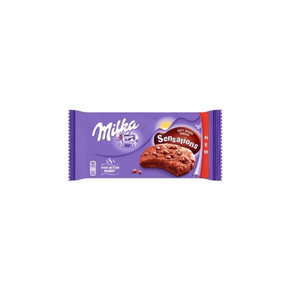 Milka Keksz 156G Cookies Sensations Soft Inside Choco (Középen puha kakaós keksz, alpesi tejcsokoládé darabkákkal)