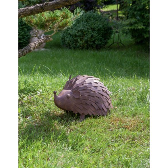 Antik hatású fém sün figura - barna, 34 x 22 x 22cm