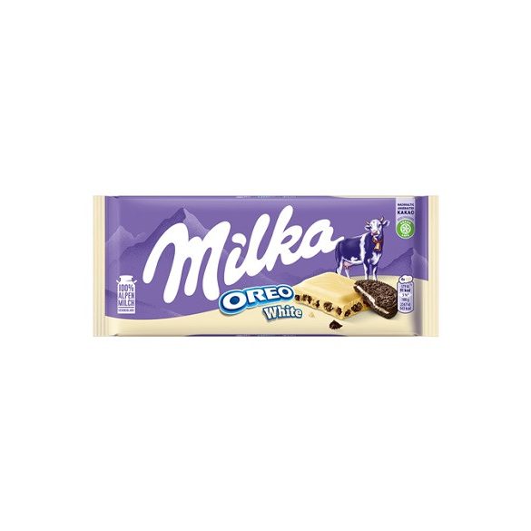 Milka 100G Oreo Keksz Darab Fehércsokis (Kakaós kekszdarabokkal töltött fehér csokoládé)