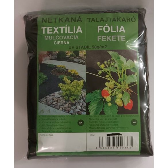 Talajtakaró fekete geotextília 1,60m x 10m 50g/m2 UV stab.