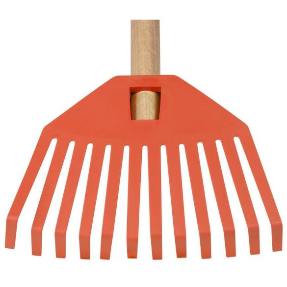 Gereblye GECO 23352, 195x14x780, gyerek, műanyag, fa nyél, narancs