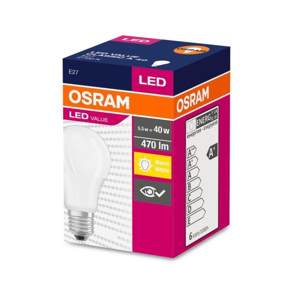 Égő OSRAM® LED FR 040 (ean6972) non-dim, 5W/827 E27 2700K Value CLASSIC A