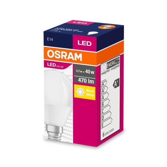 Égő OSRAM® LED FR 040 (ean7898) non-dim, 5,7W/827 E14 2700K Value CLASSIC P