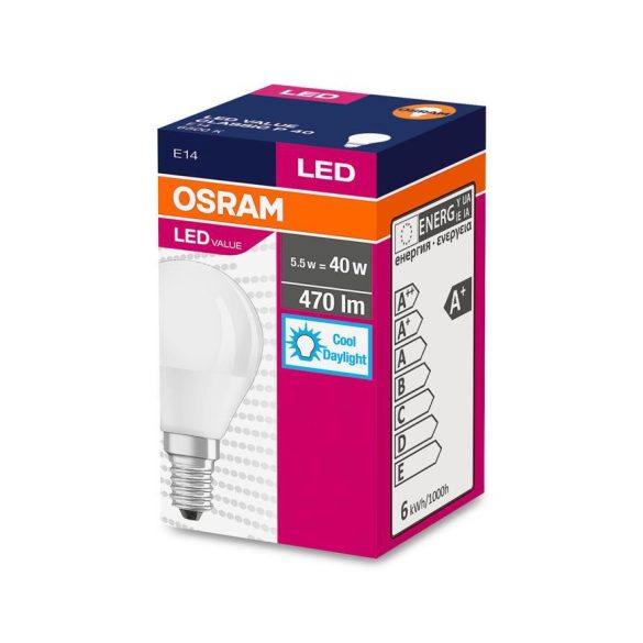 Égő OSRAM® LED FR 040 (ean7630) non-dim, 5,7W/865 E14 6500K Value CLASSIC P