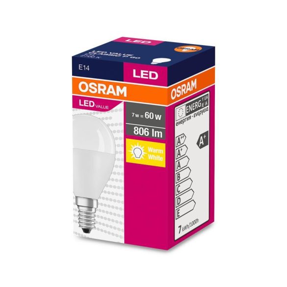 Égő OSRAM® LED FR 060 (ean2939) non-dim, 7W/827 E14 2700K Value CLASSIC P