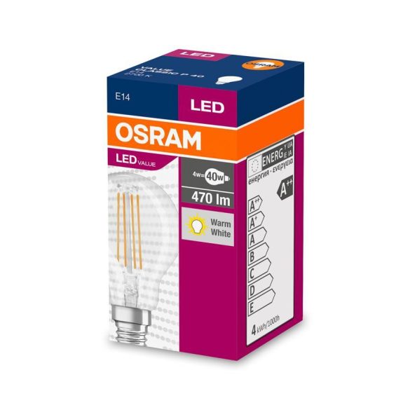 Égő OSRAM® LED FIL 040 (ean8720) non-dim, 4W/827 E14 2700K Value CLASSIC P