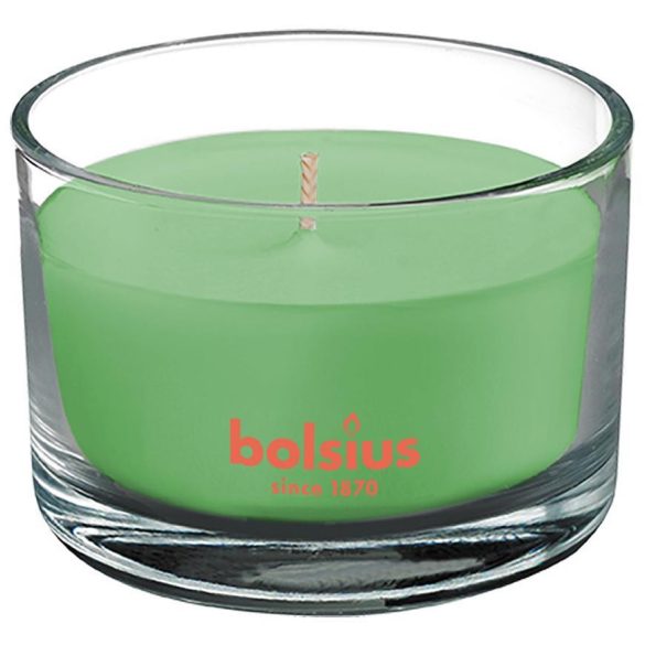 Gyertya Bolsius Jar True Scents 63/90 mm, illatosított, zöld tea, üvegben