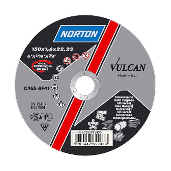 Vágókorong NORTON Vulcan A 115x1,0x22 A60S-BF41, Steel-Inox