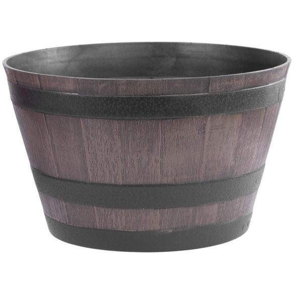 Virágcserép magasság 30cm, átmérő 52cm, szürke, fa hatás, hordó