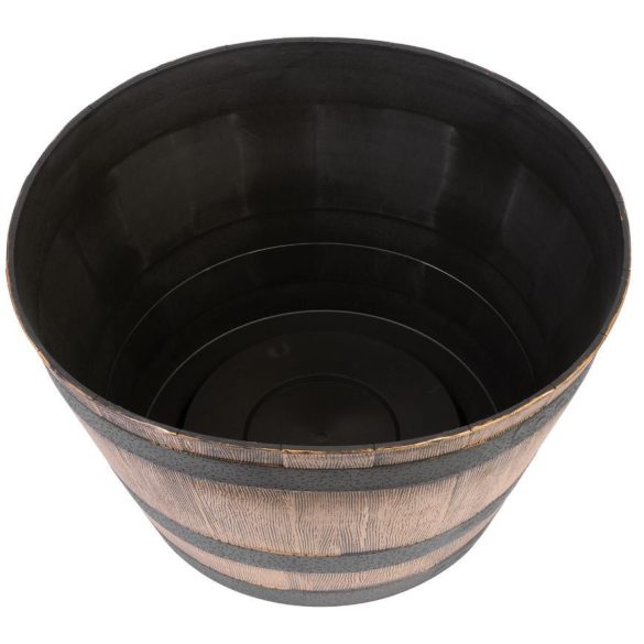 Virágcserép magasság 30cm, átmérő 52cm, arany, fa hatás, hordó