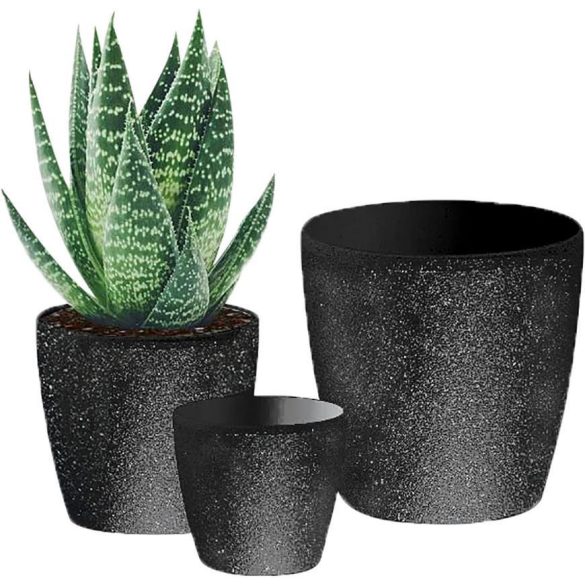 Kőhatású virágcserép 23x20,5cm, fekete (átmérő X magasság)