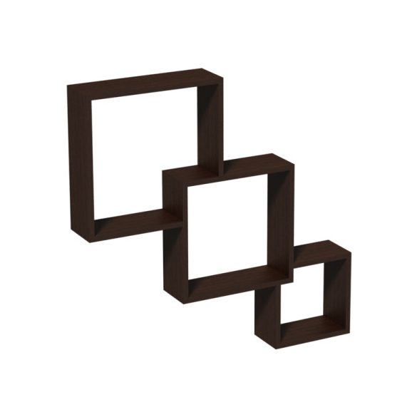 Minőségi négyszög alakú fali polc barna színben - 3db/szett