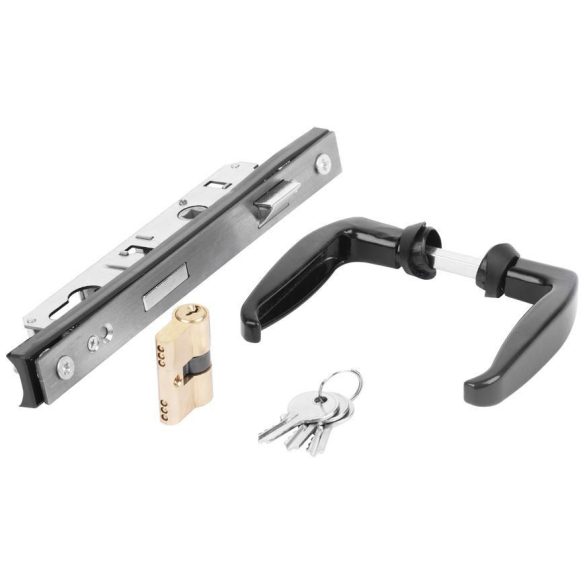 Gate lock METALTEC DUO, RAL6005, stainless steel insert, lock, key, shield, stop, 2x key
