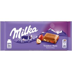   Milka 100G Szőlő-Mogyorós (Mazsolával és mogyoródarabokkal töltött alpesi tejcsokoládé)
