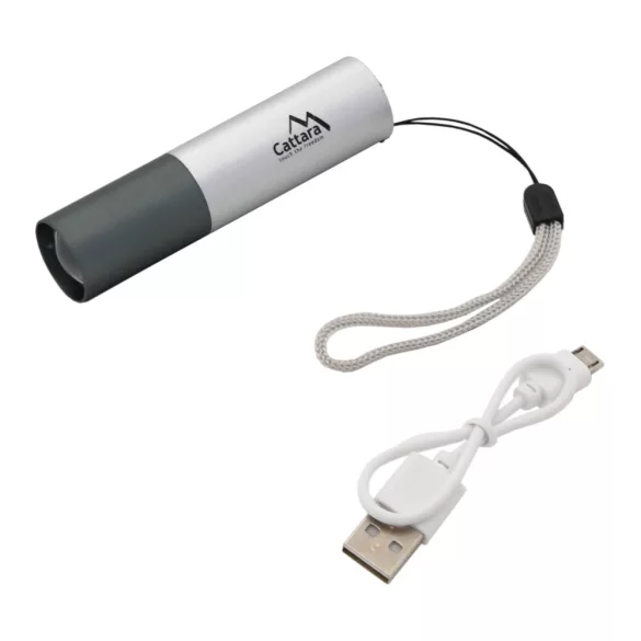 Cattara zseblámpa  LED 120lm ZOOM tölthető, ezüst