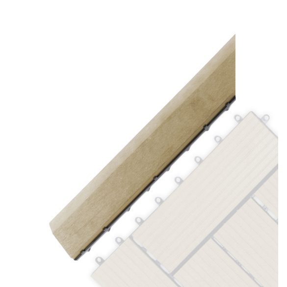 Cumaru átvezető profil a WPC burkolócsempékhez, 38,5 x 7,5 cm sarok (bal)