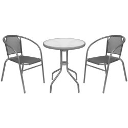   Balkon készlet BRENDA, szürke, asztal fehér 72x59 cm, 2x szék 60x71 cm