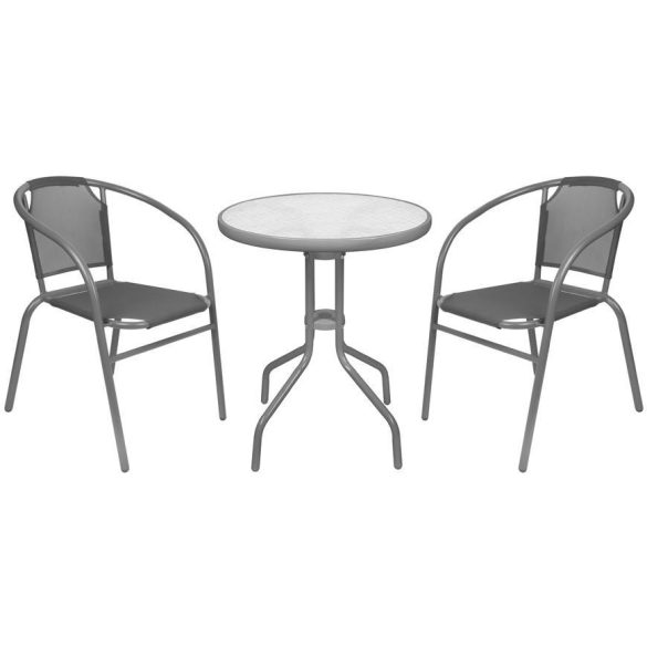 Balkon készlet BRENDA, szürke, asztal fehér 72x59 cm, 2x szék 60x71 cm