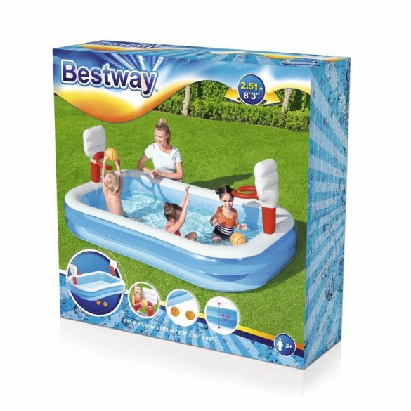 Bestway® 54122 kis medence, Basketball, gyerek, 251x168x102 cm, felfújható