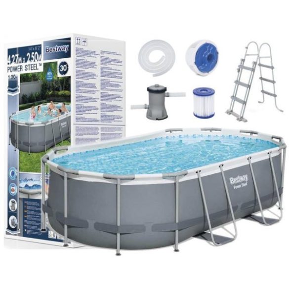 Medence Bestway® Power Steel Vista, Vista sorozat, 427x250x100 cm, szűrő, létra, ponyva, ChemConnect