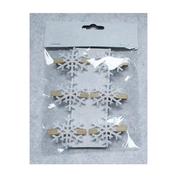 Karácsonyi dekoráció - hópehely csipesszel - 4 cm