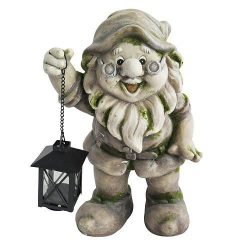 Decoration Gecco 8042, Dwarf with lamp, magnesia, 36 cm
