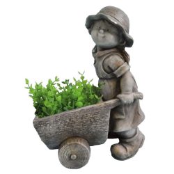 Decoration Gecco 9067, Girl with trolley, magnesia, 47 cm