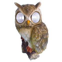   Decoration Gecco 7394, Owl with eyes, polyresin, 22 cm, solar LED