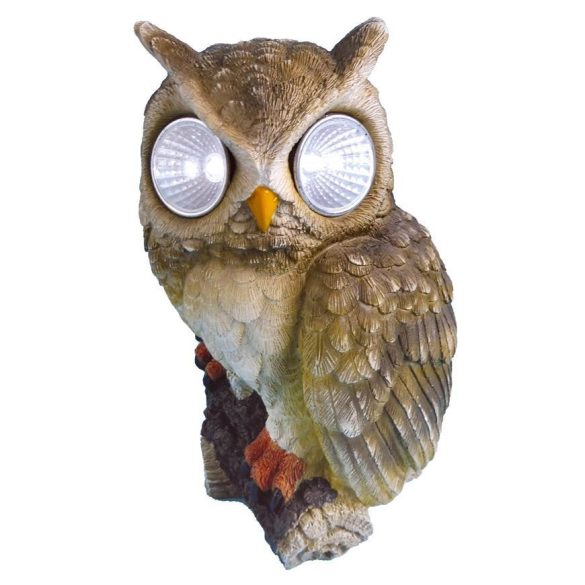 Decoration Gecco 7394, Owl with eyes, polyresin, 22 cm, solar LED