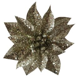 Virág GlitterPoinsettia, csipeszel, pezsgő, 9x8cm