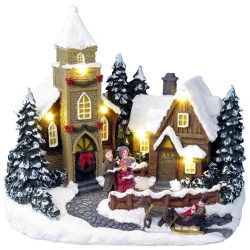   Dekoráció MagicHome Karácsony, Karácsonyi ház, 6 LED meleg fehér, dallamal, polyresin, 3xAA, benti,