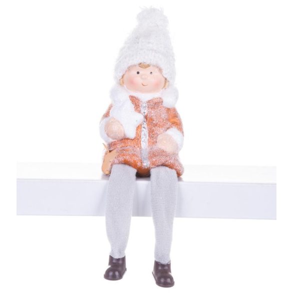 Szobor MagicHome Karácsony, Fiú ül, terakota, 7,2x6,7x12 cm