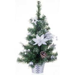   Karácsonyfa MagicHome Karácsony, feldíszítet, ezüst, virág, 50 cm