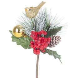   Gally MagicHome Karácsony, madárkával, piros - arany, 16 cm
