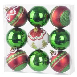   Gömbök MagicHome Karácsony, piros-zöld díszel, karácsonyfára, 6 cm