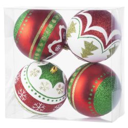   Gömbök MagicHome Karácsony, piros-zöld, ornamensel, karácsonyfára, 10 cm