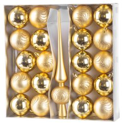   MagicHome karácsonyi gömbok, készlet, 21 db, 6 cm, arany, csúcs, karácsonyfára