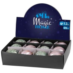   MagicHome karácsonyi gömbök, 12 db, 8 cm, rózsaszín-zöld, karácsonyfára