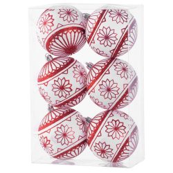   MagicHome karácsonyi gömbok, 6 db, 8 cm, piros-fehér, mix, karácsonyfára