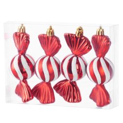   MagicHome karácsonyi dísz, készlet, 4 db, 11,5 cm, piros cukorka, karácsonyfára