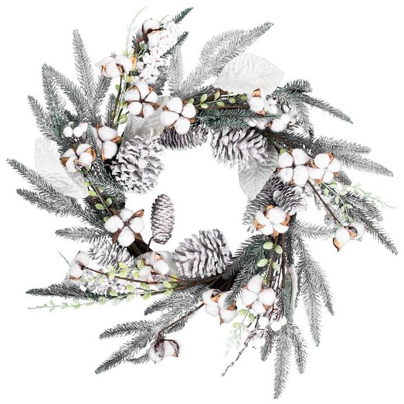 MagicHome karácsonyi koszorú, havas fenyőágakkal, 60 x 60 x 14 cm