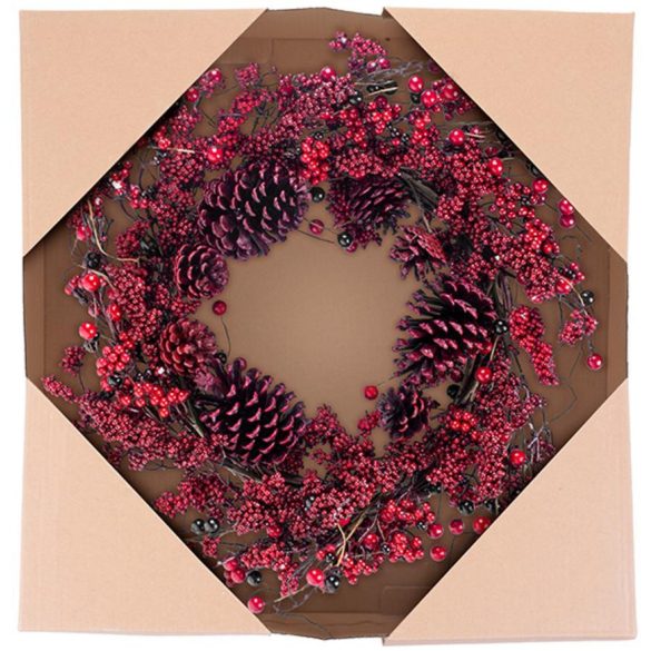 MagicHome karácsonyi koszorú, fonott, vessző, piros, 60x60x15 cm