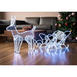   MagicHome karácsonyi dekoráció, Rénszarvas szánnal, 312 LED hideg fehér, 230 V, 50 Hz, kültér, 59 x