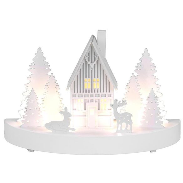 MagicHome karácsonyi dekoráció, Erdészház, 6 LED, MDF, 2x AAA, 25 x 12 x 28 cm