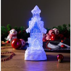   MagicHome karácsonyi dekoráció, Házikó, LED, színváltozó, lebegő csillámmal, PE, 2x AA, 9,5 x 9,5 x